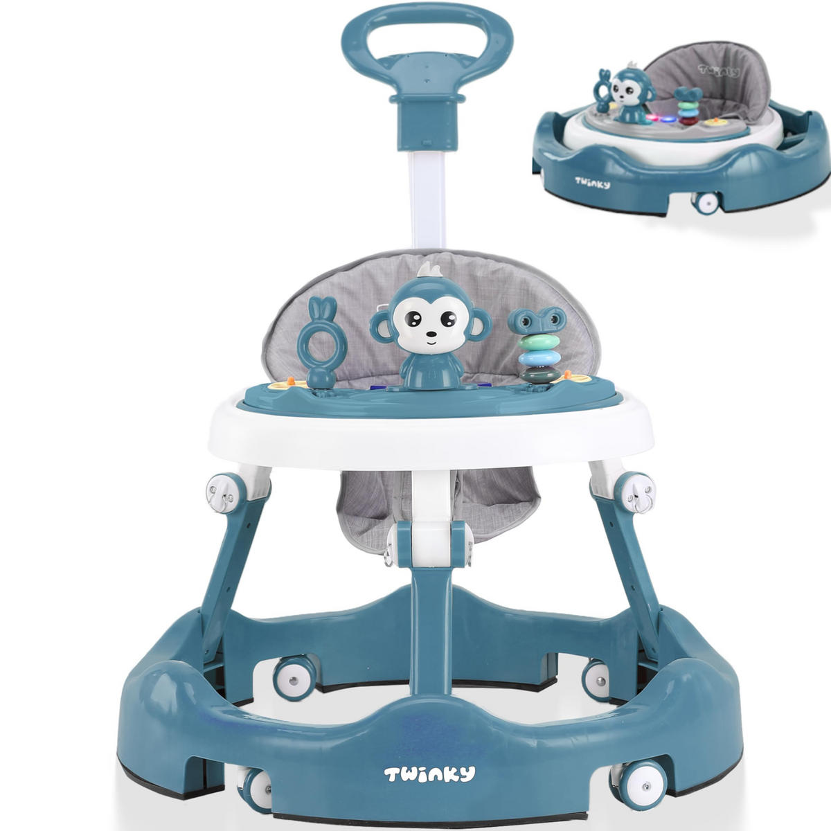 LAUFLERNWAGEN mit Spielset & Bodenmatte Azur Blau - Dunkelblau, Kunststoff (70/70cm) - Twinky