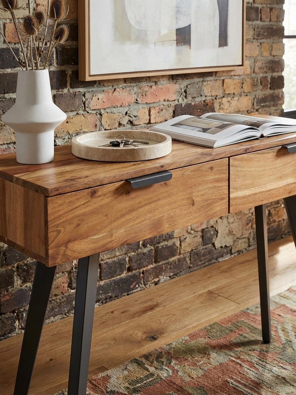 KONSOLENTISCH – Massivholz/Metall, 2 Schubladen, individuelles Design - Beige/Anthrazit, Holz/Metall (36/90/78cm) - KADIMA DESIGN
