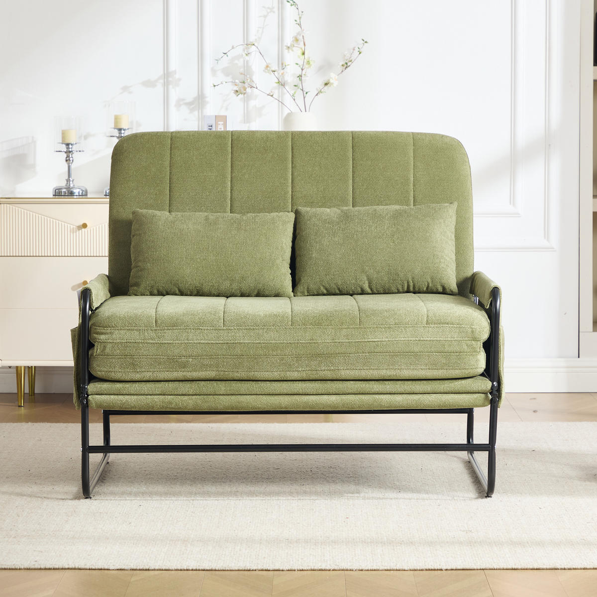 SCHLAFSOFA 2-Sitzer umbaubar mit Metallgestell, DE-42601, Grün - Olivgrün, Metall (104/92/85cm) - ComfortXL