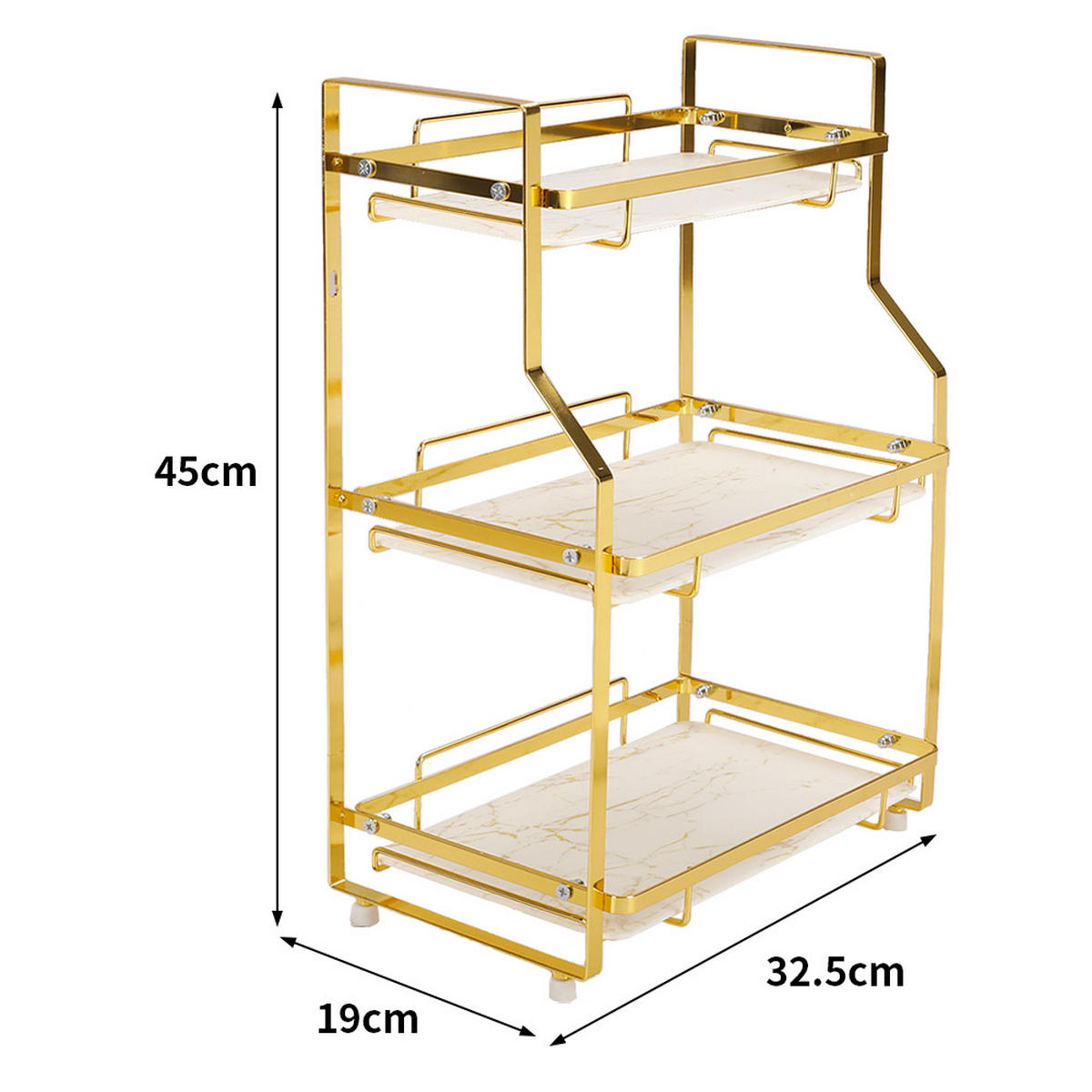 BADEZIMMERREGAL 32.5/19/45 cm 3-Stufig Freistehend Wandmontage Metall Gold - Goldfarben, Metall (32.5/45/19cm) - Livingandhome
