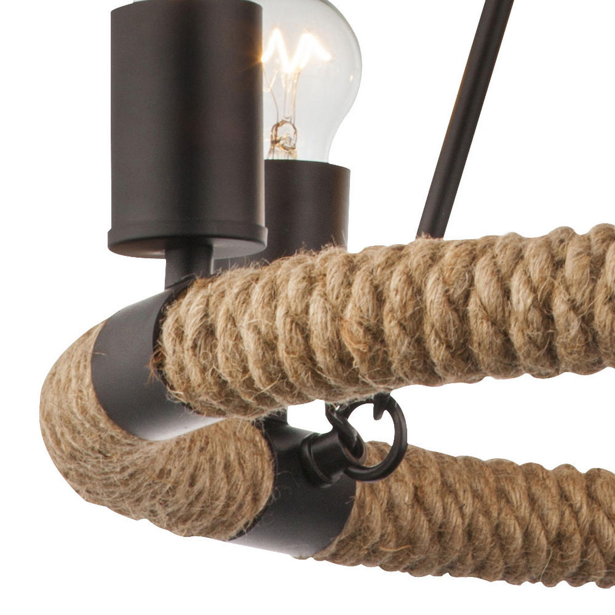 LED HÄNGELEUCHTE Hanfseil Schwarz - Schwarz, Metall (50/50/126cm) - Globo Lighting