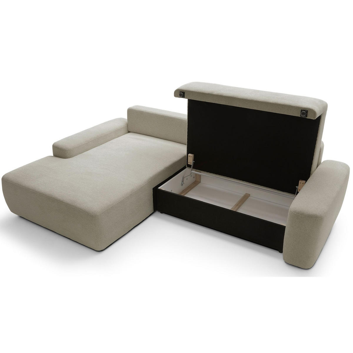 ECKSOFA Baleo Beige Chenille-Bezug - Beige/Schwarz, Kunststoff/Textil (264/162cm) - Selsey