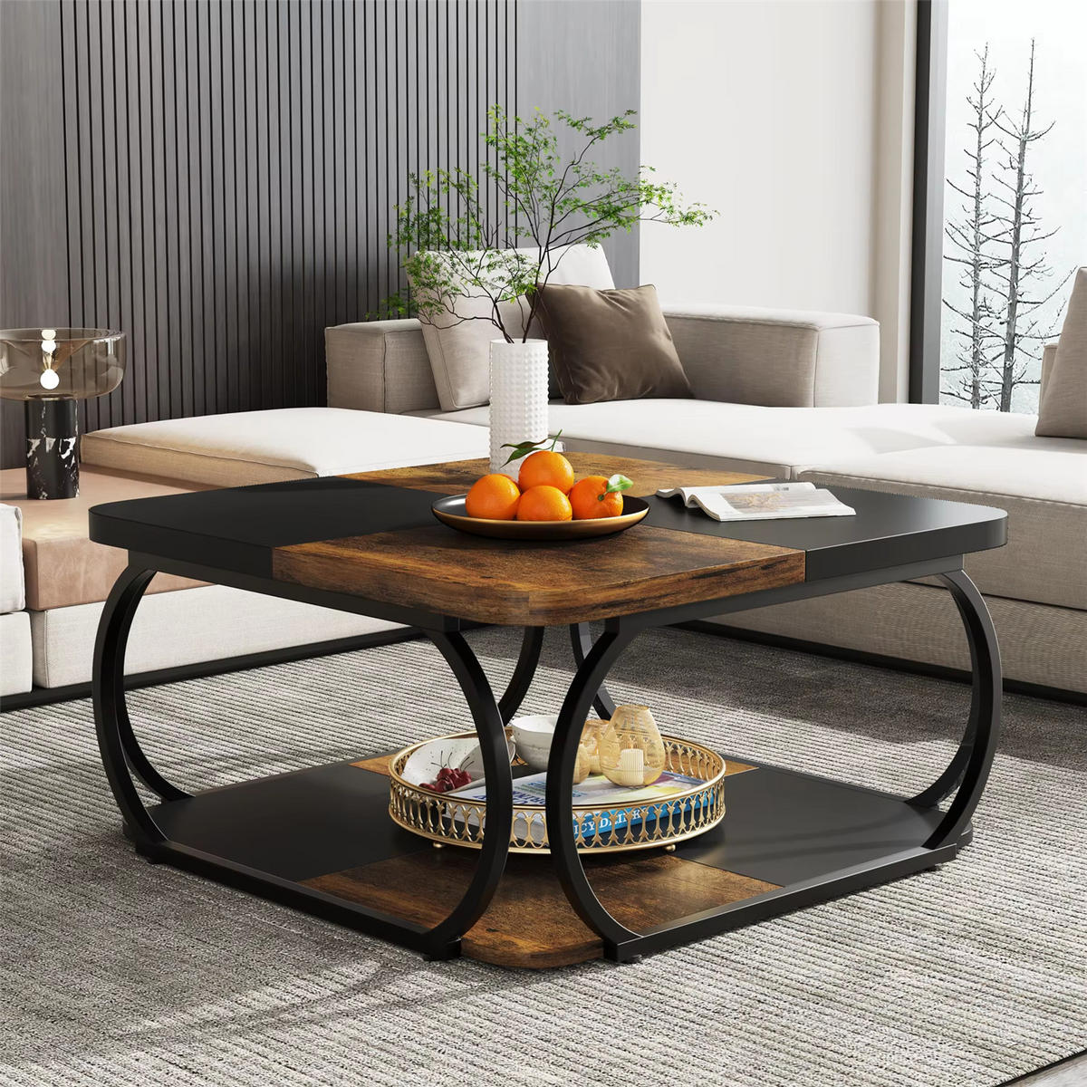COUCHTISCH Holzoptik 100 cm mit Metallgestell - Braun, Holz (100/100/50cm) - Kaket