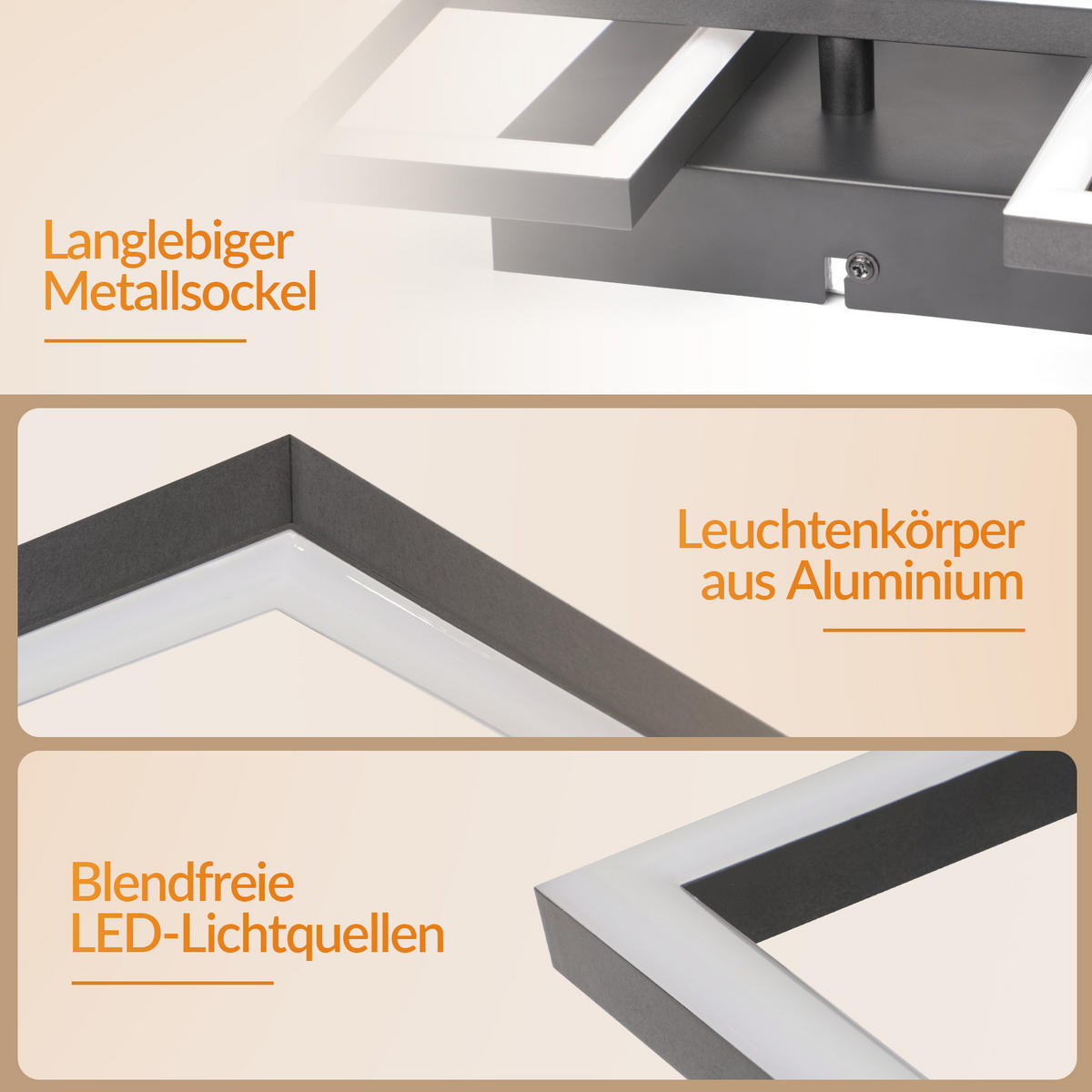 LED DECKENLEUCHTE Sylvex 58/58/6.7 cm - Schwarz, Kunststoff (58/58/6.7cm) - ZMH