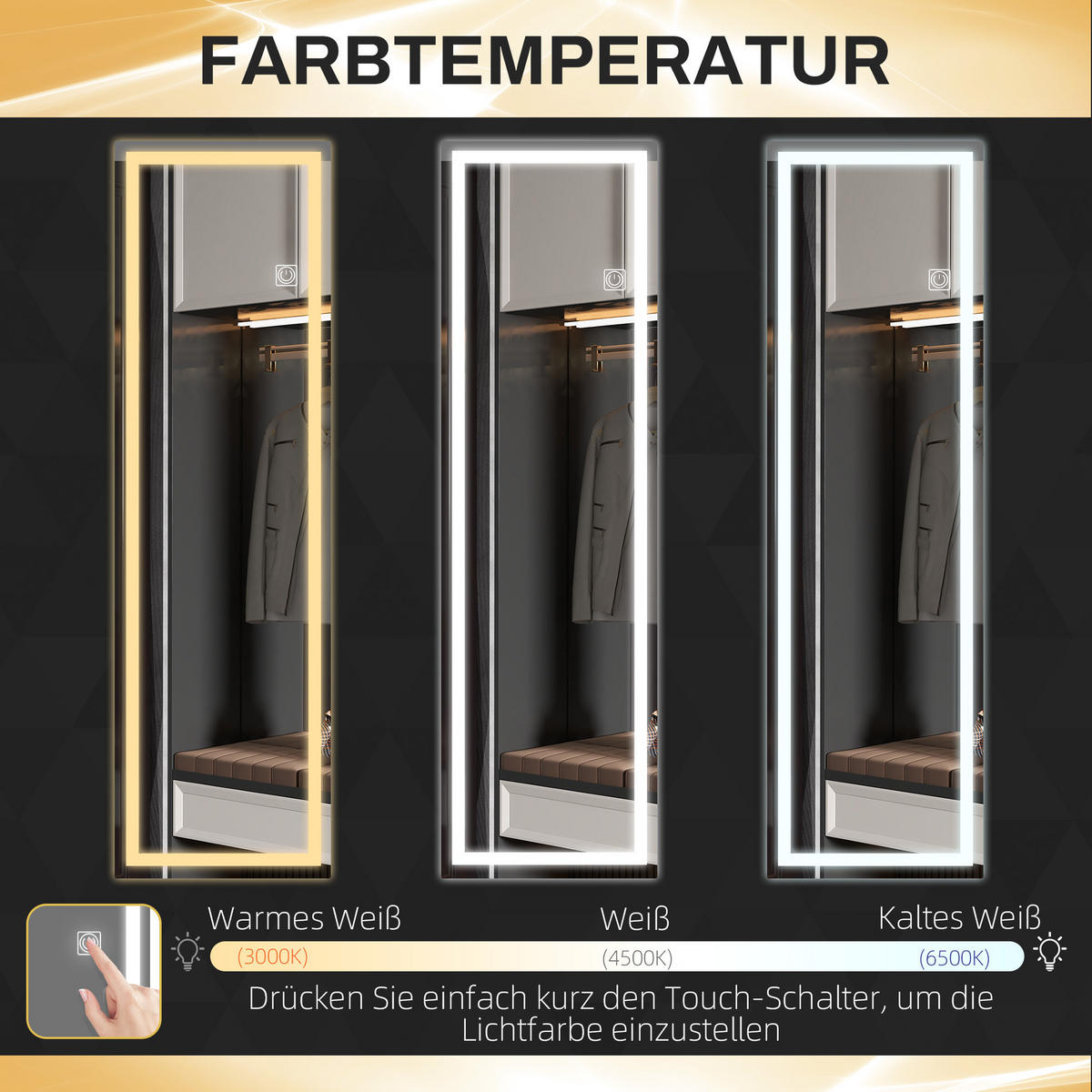 WANDSPIEGEL - Transparent, Glas (40/2.9/120cm) - HOMCOM