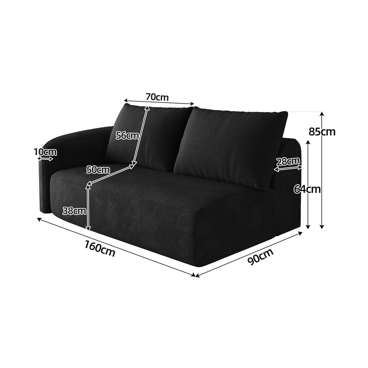SOFAELEMENT DE-34711 Links-2-Sitzer Schwarz - Schwarz, Textil (90/85/160cm) - ComfortXL