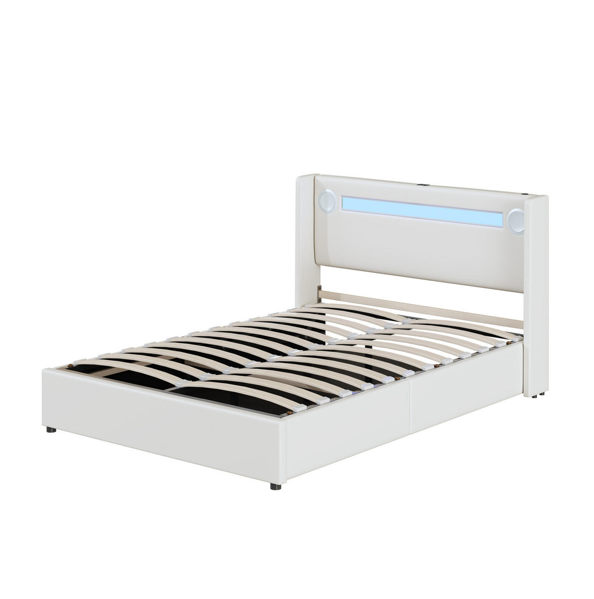 POLSTERBETT mit LED-Beleuchtung 140/200 cm in Weiß mit Bettkasten & USB - Weiß, Kunststoff (140/200cm) - BEAOK