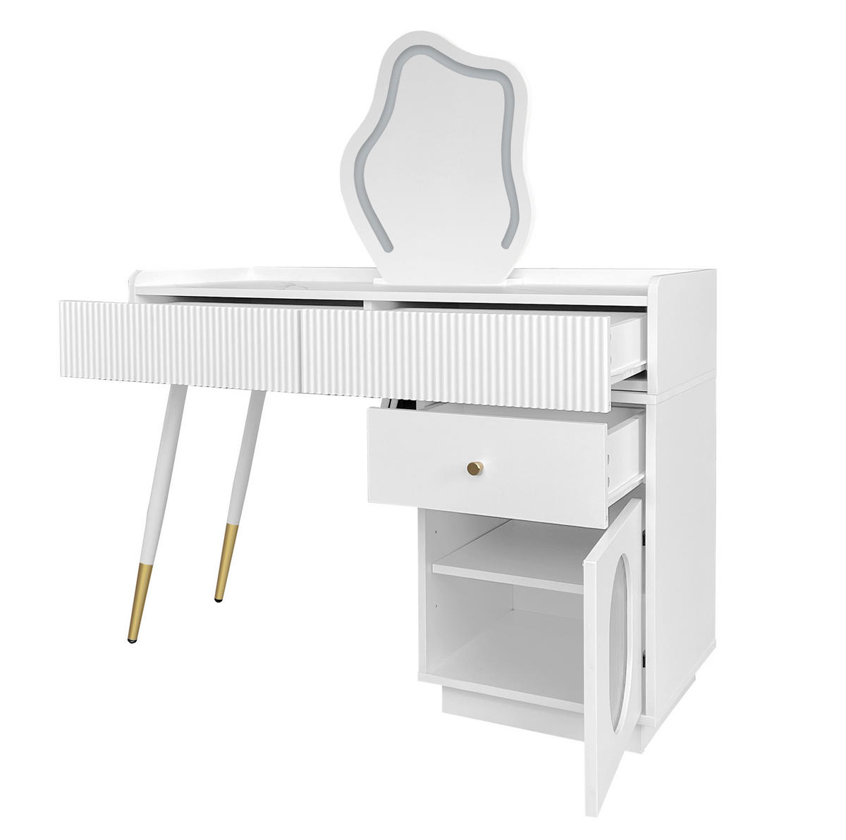 SCHMINKTISCH 100/40/75 cm weiß aus Spanplatte mit LED-Spiegel - Weiß, Holzwerkstoff (40/75/100cm) - OKWISH