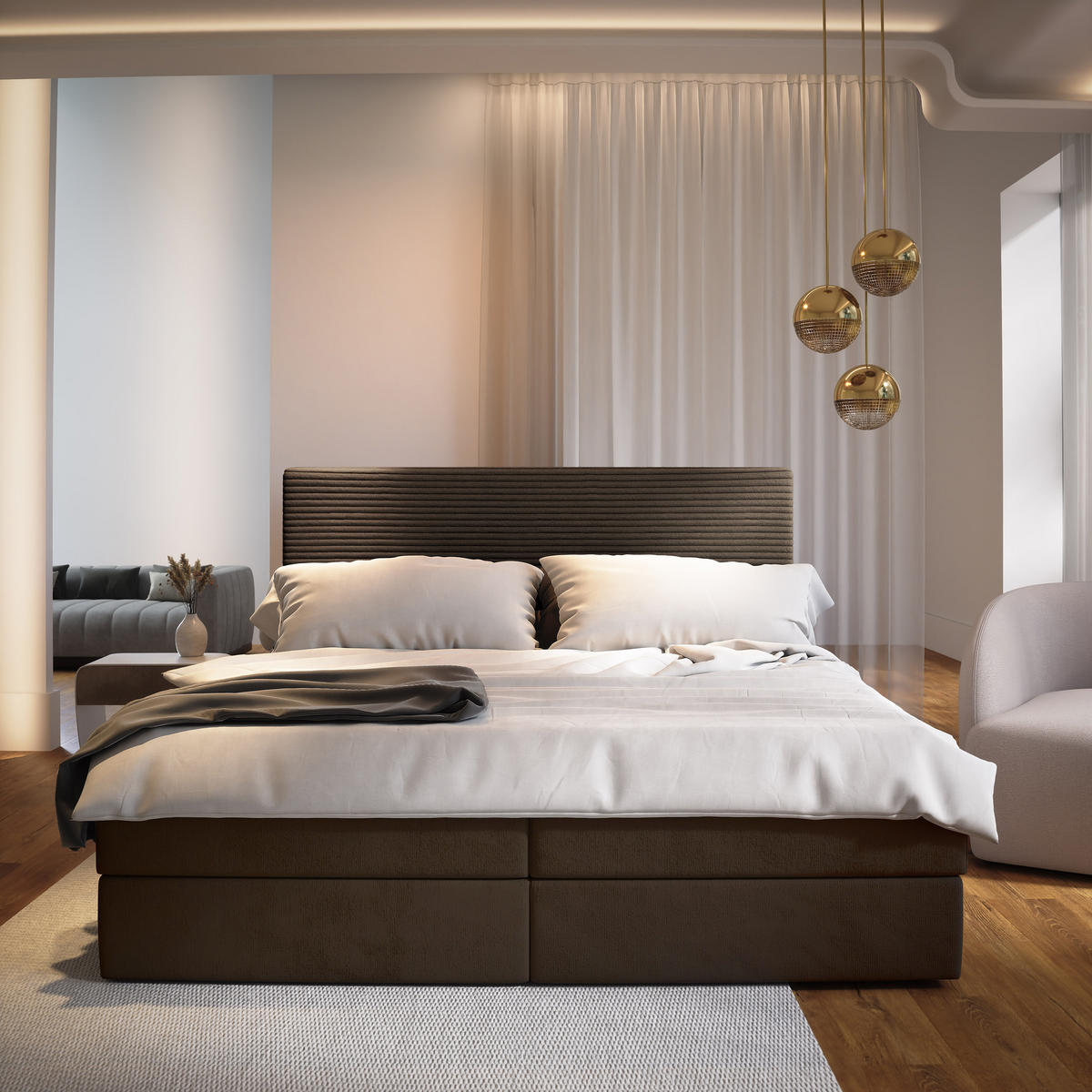 BOXBETT GIARRO 140x200 cm mit Matratze und Topper - Braun - Braun, Holz (140/200cm) - MASSENO