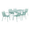 GARTEN-ESSGRUPPE: Tisch D. 160 cm + 2 stapelbare Sessel + 4 stapelbare Stühle - Metall - Mandelgrün - MIRMANDE von MYLIA - Grün, Metall - Vente-Unique