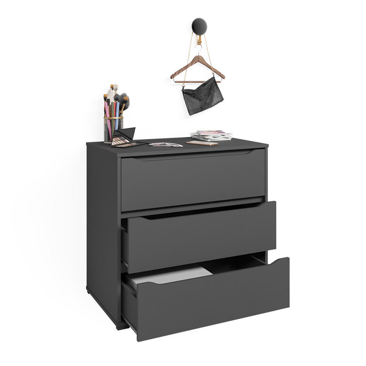 KOMMODE Ruben Anthrazit 80 x 77.6 cm mit 3 Schubladen - Anthrazit, Holzwerkstoff (48/77.6/80cm) - Vicco