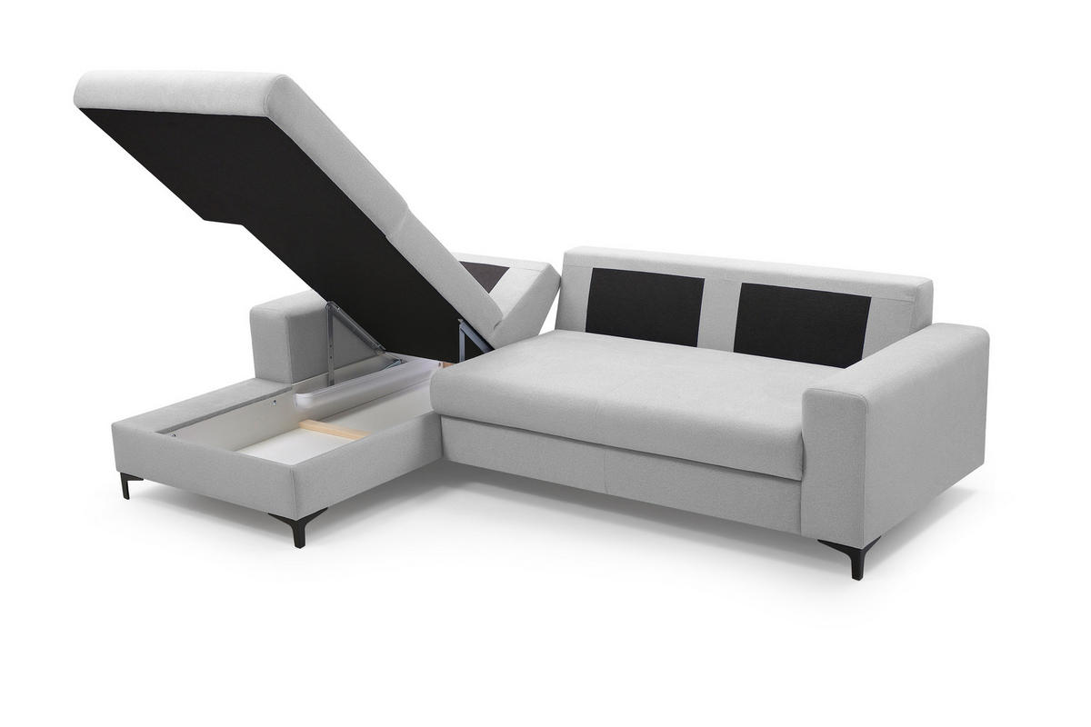 ECKSOFA AVRA L-förmig, mit Stauraumbehälter-in RINO-Stoff, Komfort & Eleganz, lose Rückenkissen, freistehend, LINKS 165x251x85 cm Grey - Grau, Holz/Textil (165/251cm) - DomoHome