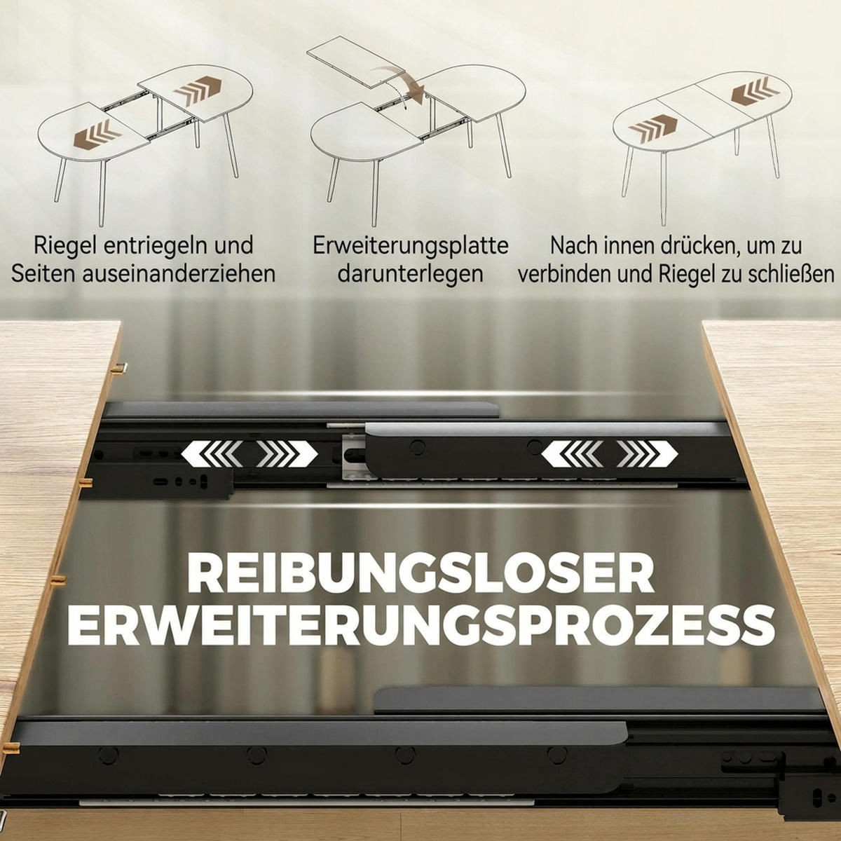 AUSZIEHBARER-ESSTISCH MDF Eiche - Eichefarben/Schwarz, Holzwerkstoff/Metall (160/80/75cm) - HOMCOM
