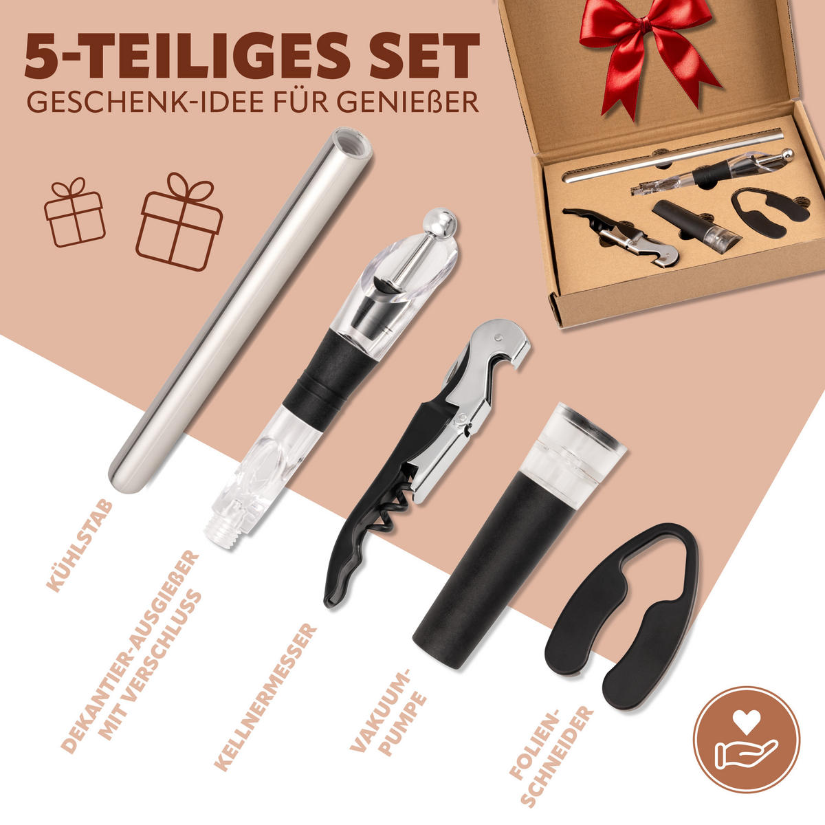 WEIN 5er-Set, silber - Edelstahlfarben, Kunststoff (2.5/2.5/13.5cm) - bremermann