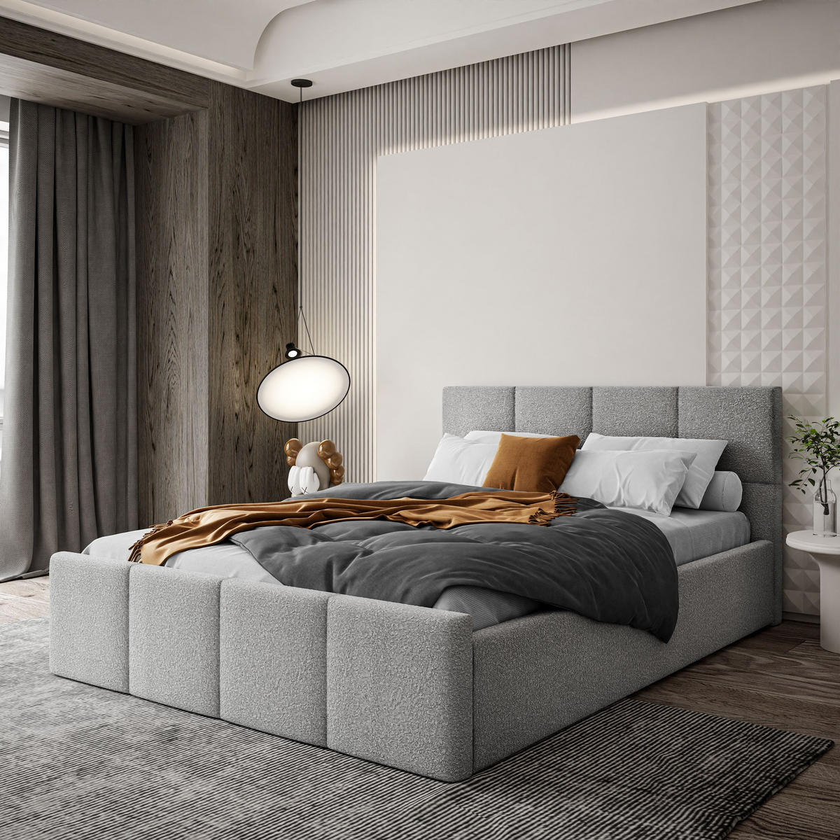 POLSTERBETT AVA 160x200 cm Ascot Toffe, 34 Holzlatten, Kopfteil 91 cm - Grau, Textil (160/200cm) - Lookway