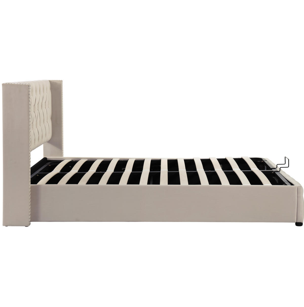 SAMT-POLSTERBETT 140/200 cm mit Bettkasten und gepolstertem Kopfteil in Beige - Beige, Textil (140/200cm) - BEAOK