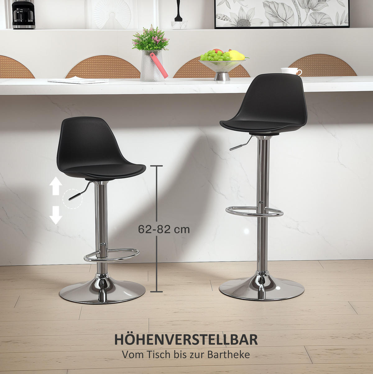 BARHOCKER 2er-Set Schwarz höhenverstellbar und drehbar - Schwarz, Metall (38/104/42cm) - MIVRAY