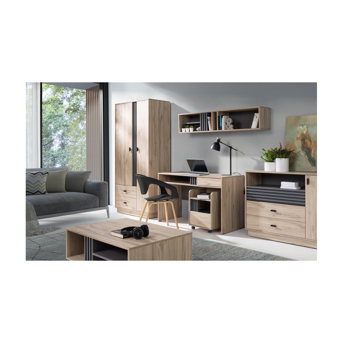 WOHNZIMMER Set 6-tlg. – ALLMO System – Eichefarben - Eichefarben, Holzwerkstoff (120/76/55cm) - hi-markt