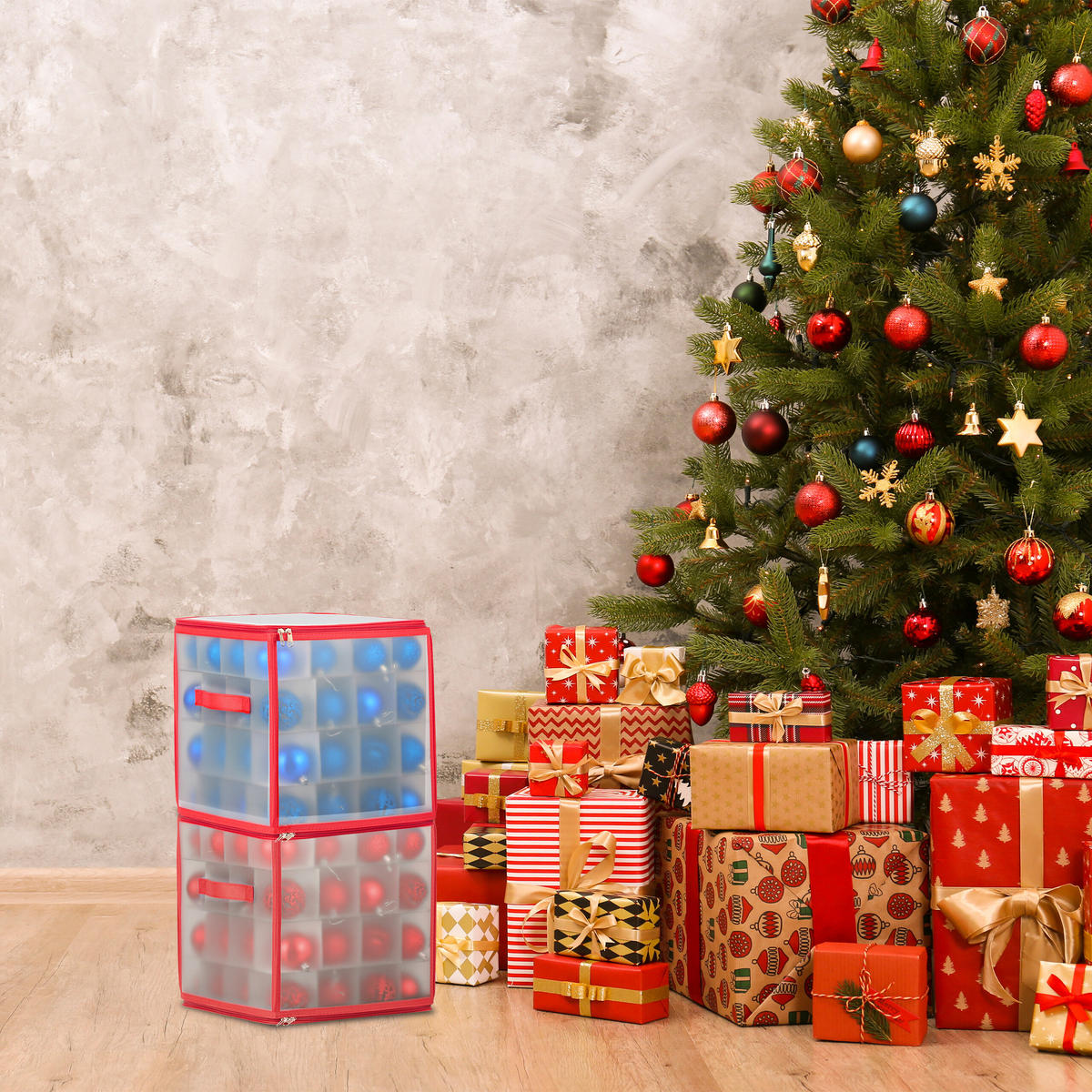 WEIHNACHTSKUGEL-AUFBEWAHRUNGSBOX - Multicolor, Papier/Kunststoff (30/31/30cm) - Relaxdays