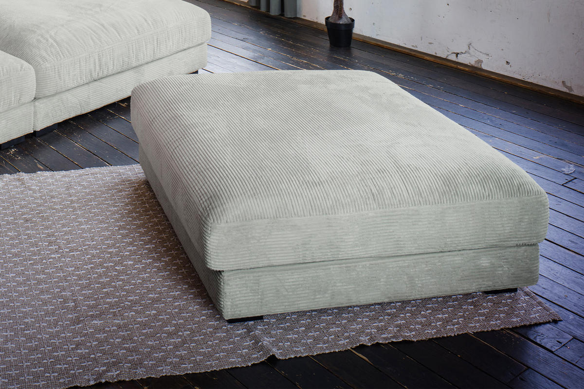 BIG SOFA-SET MIT TABLETT NATUR MADELINE Hellgrau Cord - Hellgrau/Schwarz, Kunststoff/Textil (290/85/170cm) - KAWOLA