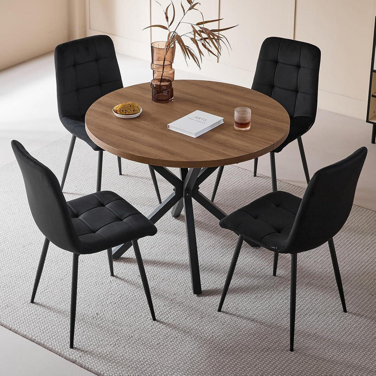 ESSZIMMERSTUHL 2er-Set Samt Schwarz, moderner Küchenstuhl - Schwarz, Textil (43/89.5/44cm)