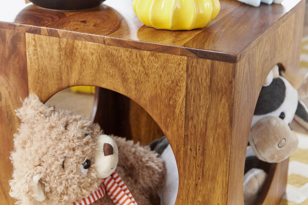 BEISTELLTISCH – Massivholz quadratisch Cube Design mit Stauraum handgefertigt - Braun, Holz (35/35/35cm) - KADIMA DESIGN