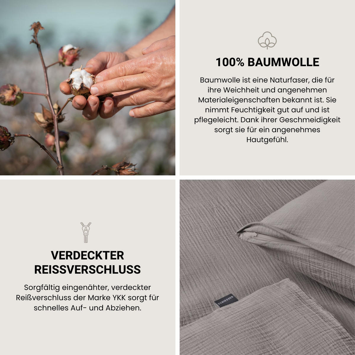 BETTWÄSCHESET Molly - Musselin - 2-teilig - 135 x 200 cm - Grau - Grau, Textil (135/200cm) - SCHIESSER