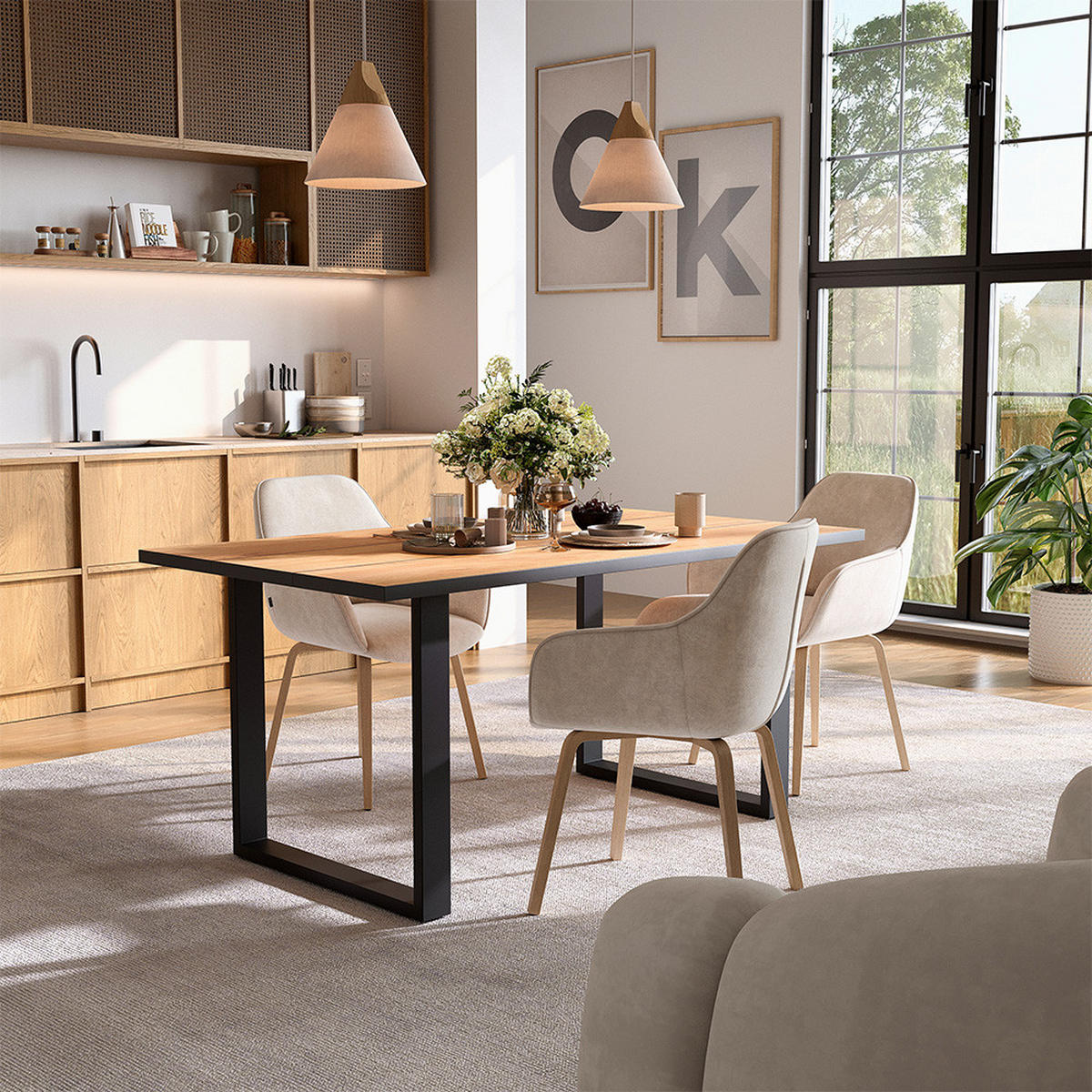 JÍDELNÍ STŮL Avido Zlatý mocný dub - medově dubová/černá, kompozitní dřevo (160/90/75cm) - Vicco