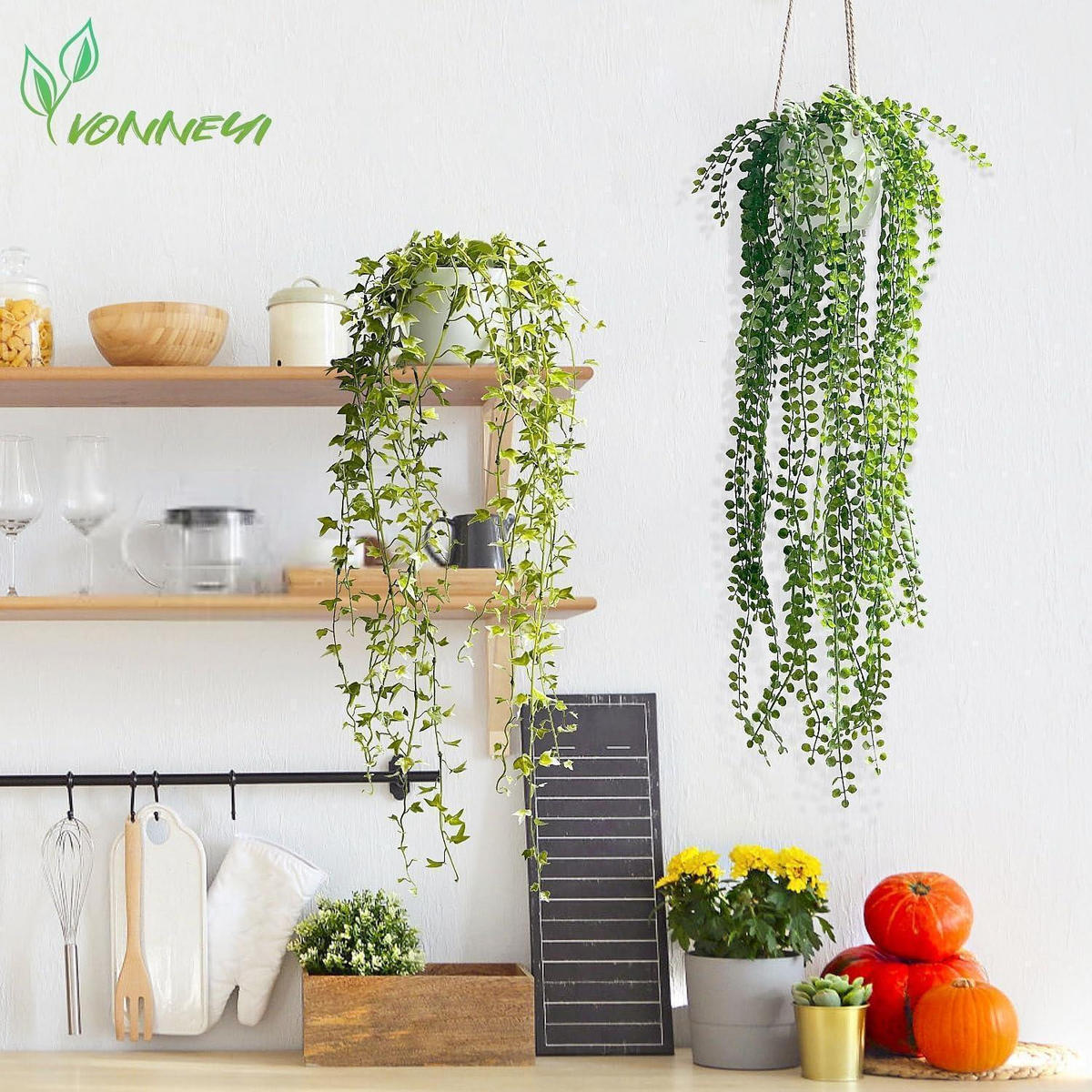 HÄNGEPFLANZE 3 Stück Set 94 cm - Grün, Kunststoff (14cm)