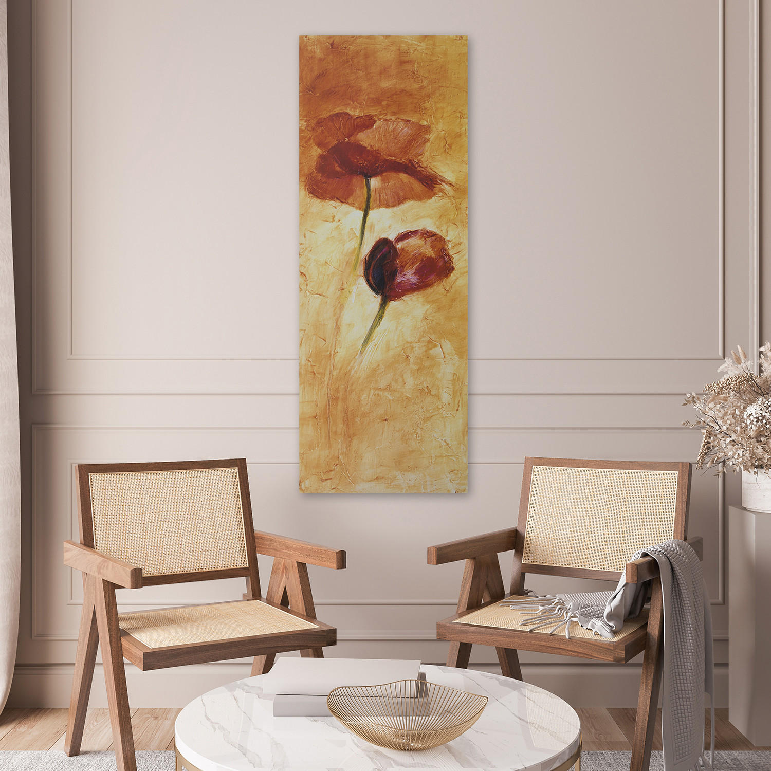 WANDBILD zwei gemalte mohnblumen - Orange, Textil (30/90cm) - Feeby