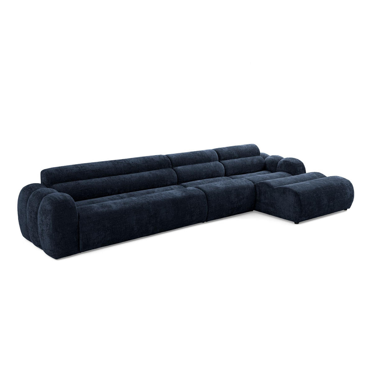 5-SITZER modulares Ecksofa VEER SET 2 Rechts, 175x379 cm, Chenille Webstoff Marine - Schwarz/Dunkelblau, Holz/Kunststoff (175/379cm) - Muffo