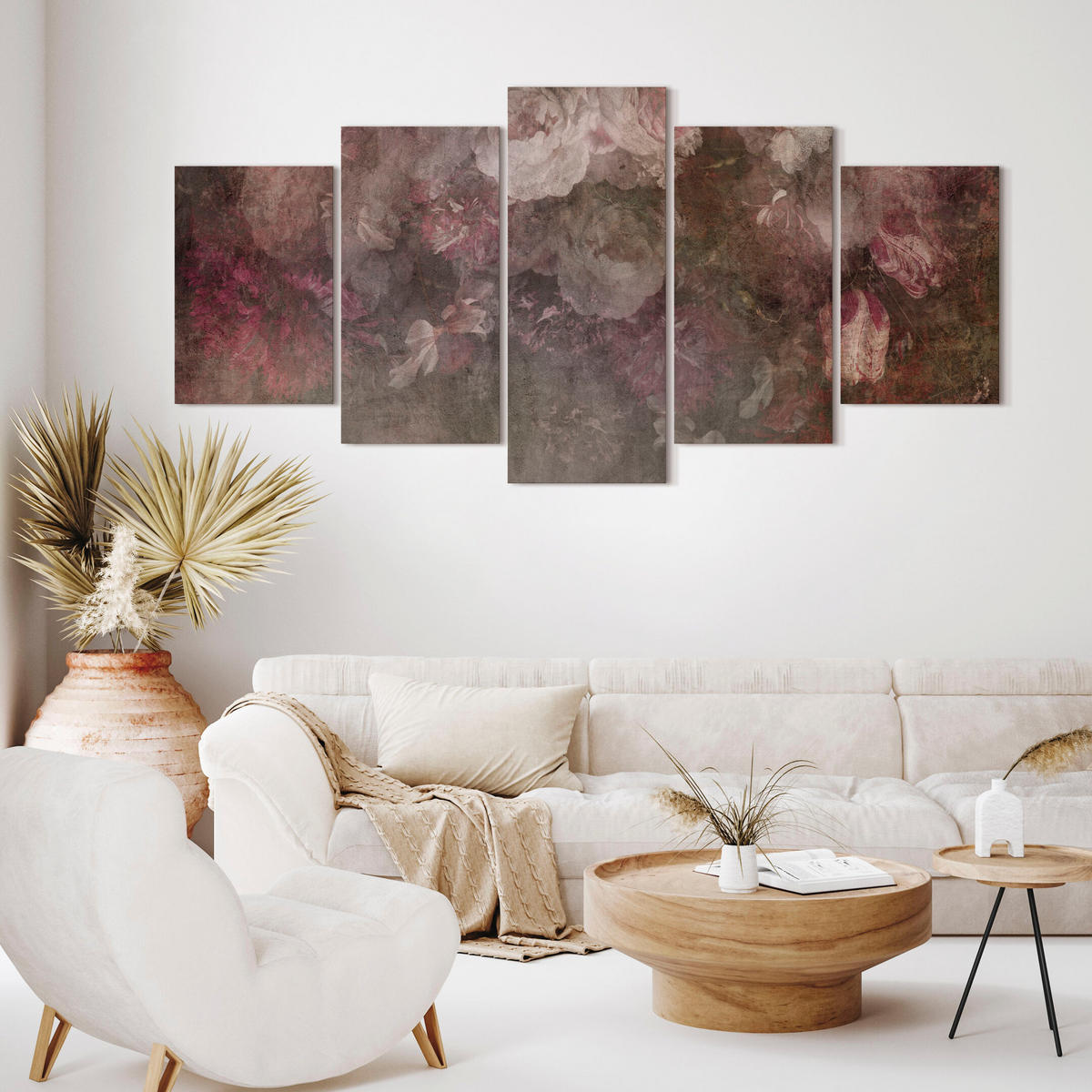 LEINWANDBILD Pfingstrosen 5-tlg. 100x50 cm - Multicolor, Holz (100/50cm) - LUMASOUL