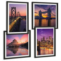 BILDER SET 4er Set - 50x50 cm & 40x60 cm Schwarzer Rahmen - Brücken, Sonne, Stadtblick - Schwarz, Kunststoff (50/50cm) - TULUP