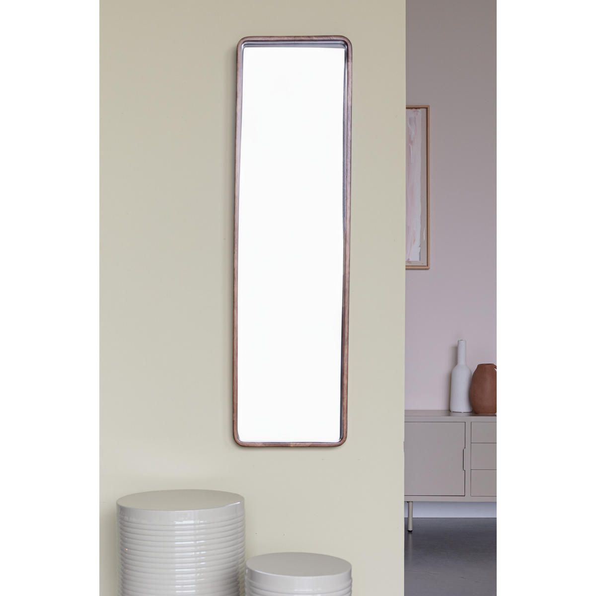 WANDSPIEGEL Nyko Spiegel/ Rechteckig 120x34 cm Braun - Beige, Holz (34/120/4cm) - Housecraft Living