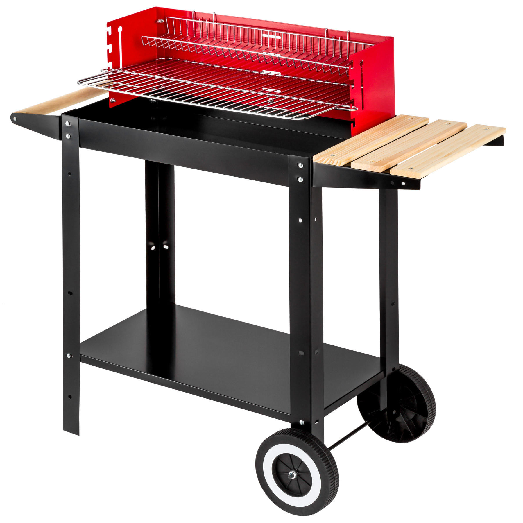 GRILLWAGEN ,86 x 34 x 80 cm,schwarz/rot - Rot/Schwarz, Metall (34/80/86cm) - tectake