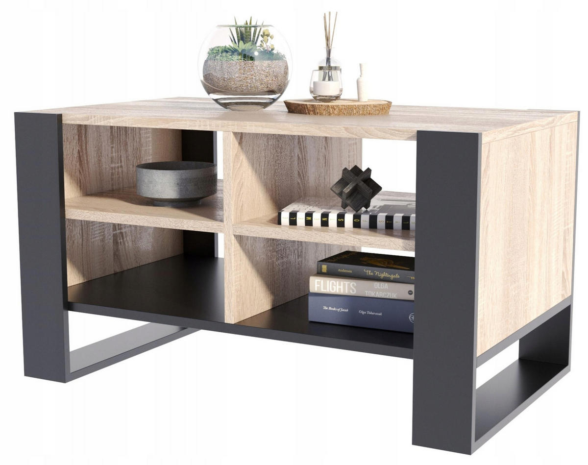 COUCHTISCH FIGA Sonoma Eiche-Schwarz 100/53,6/50 cm - Multicolor, Holzwerkstoff (53.6/100/50cm) - Matkam Möbel