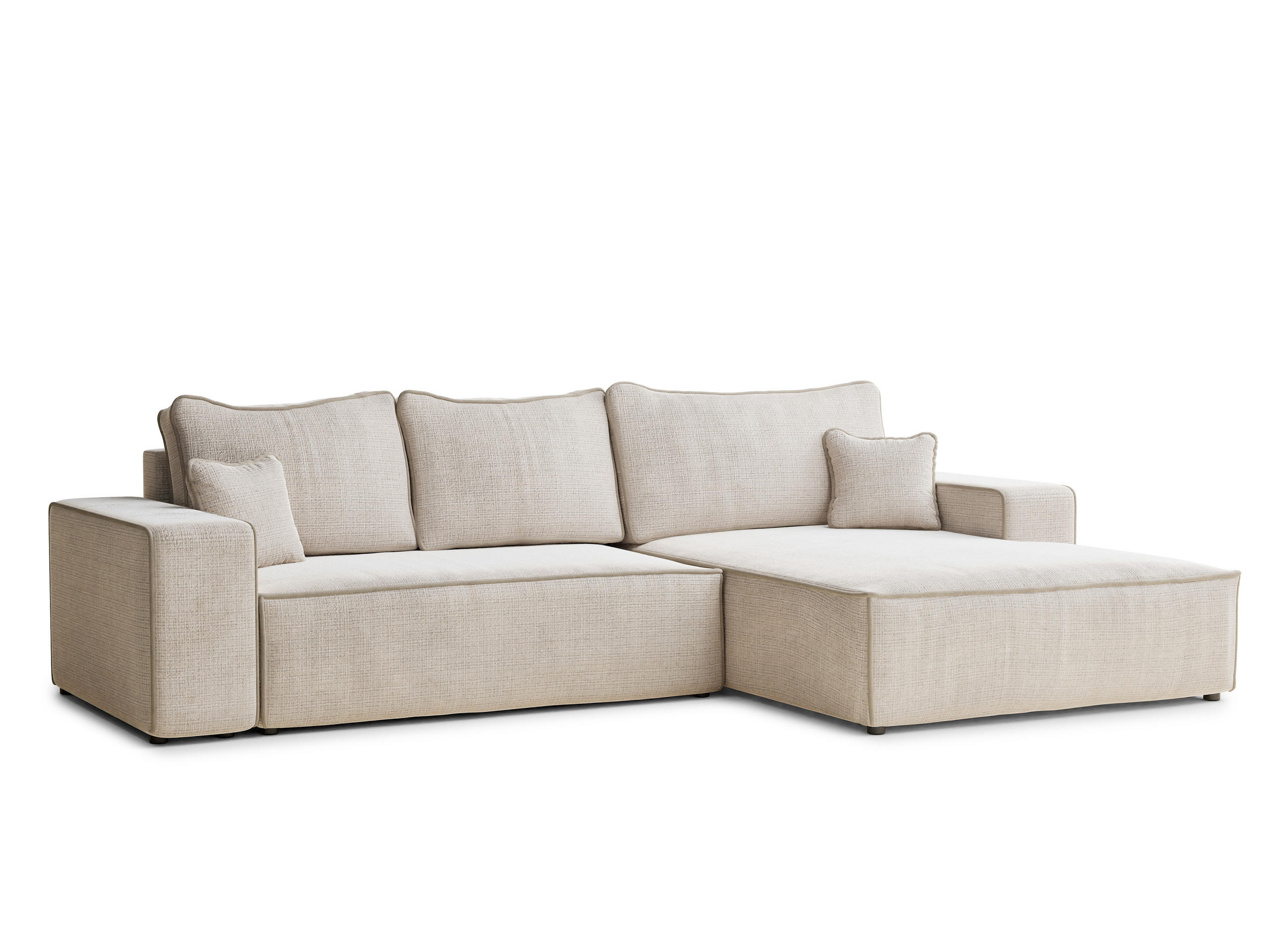 ECKSOFA MIT SCHLAFFUNKTION Modo Hellblau Chenille-Stoff - Rechts Seite - Beige/Creme, Holz/Holzwerkstoff (294/185cm) - Maison de Reve