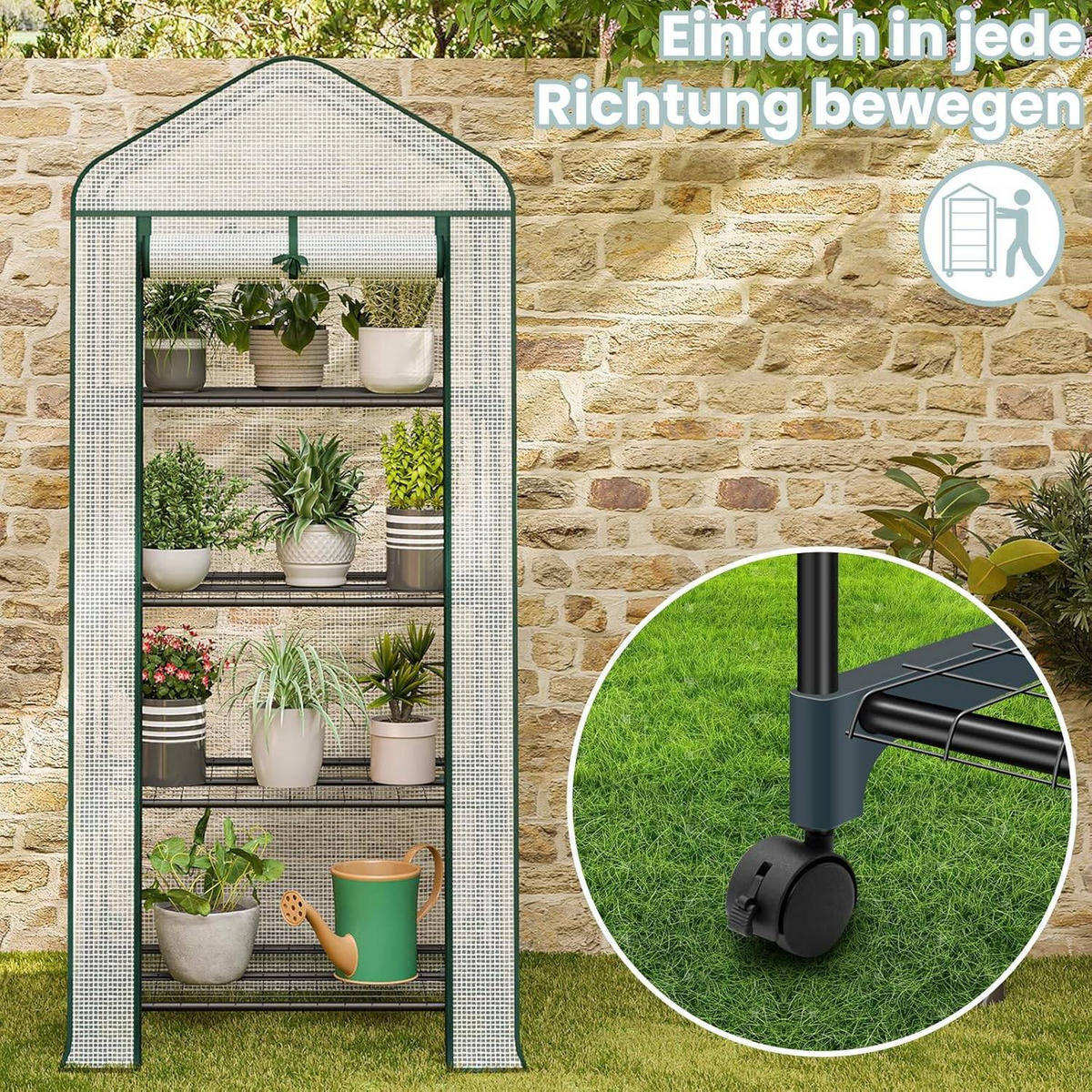 GEWÄCHSHAUS mit Rollen, Foliengewächshaus mit 4 Regalen - Weiß, Textil/Metall (70/162/50cm) - Woltu