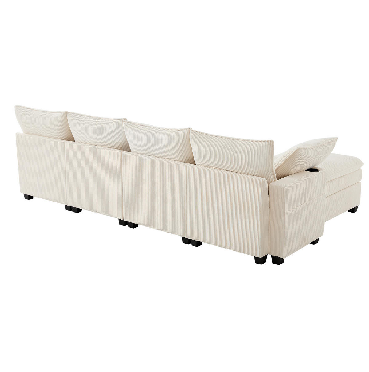 WOHNLANDSCHAFT aus Cord 280x151x82 cm Beige mit USB-Anschlüssen, Stauraum, Getränkehaltern und 2 Fußhockern - Beige, Textil (152/83/280cm) - Modfu