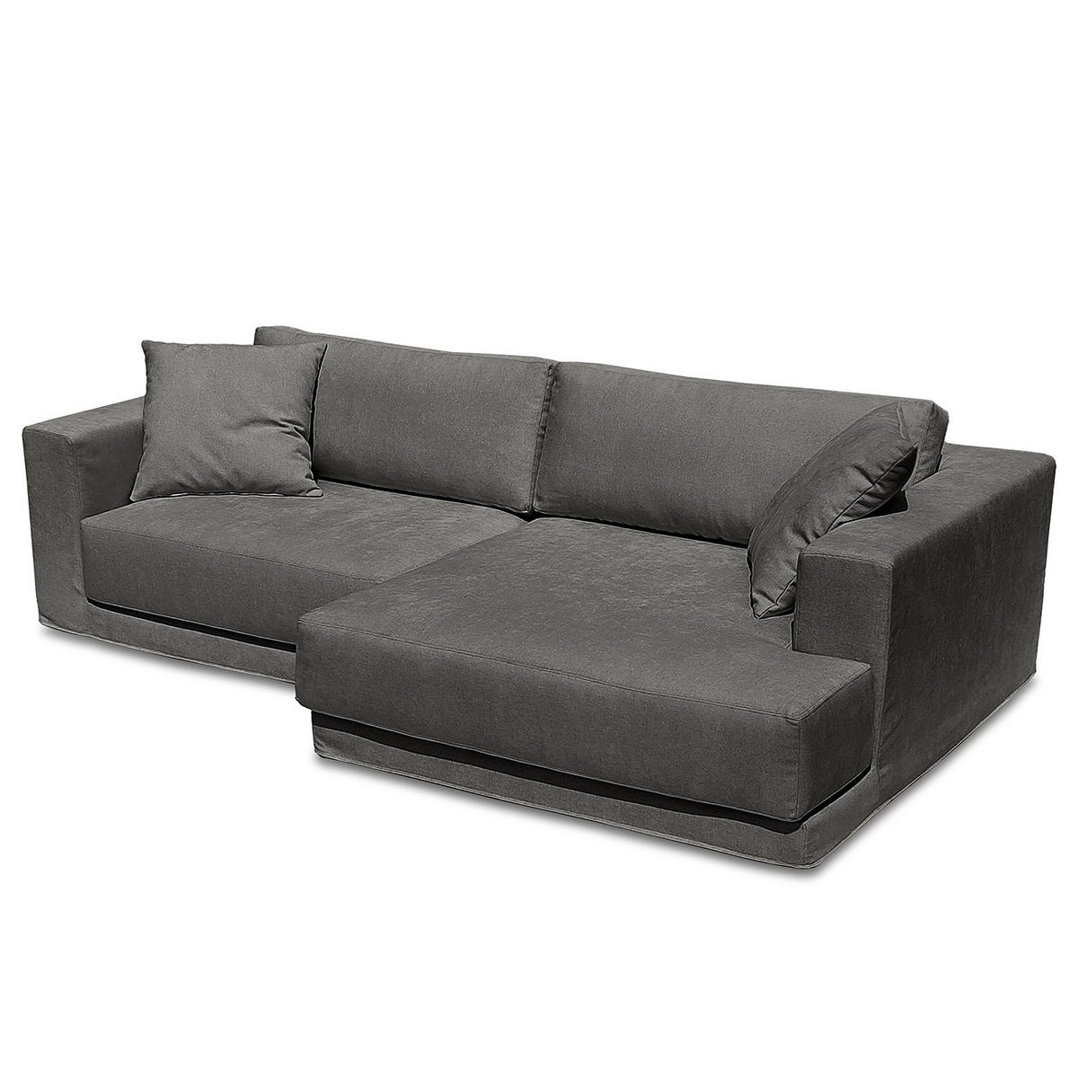 ECKSOFA mit Wechselbezug - Longchair, Webstoff - Dunkelgrau/Schwarz, Kunststoff/Textil (260/155cm) - home24