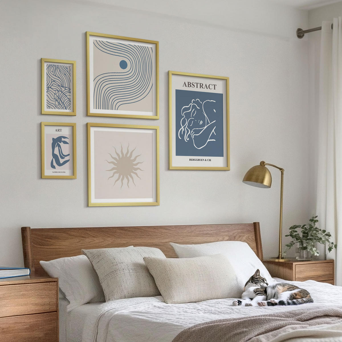 WANDBILDER 5er Set - 50x50 cm & 20x30 cm & 40x60 cm Goldrahmen - Matisses stilvolle abstrakte Muster - Goldfarben, Kunststoff (40/60cm) - ArtPrintCave