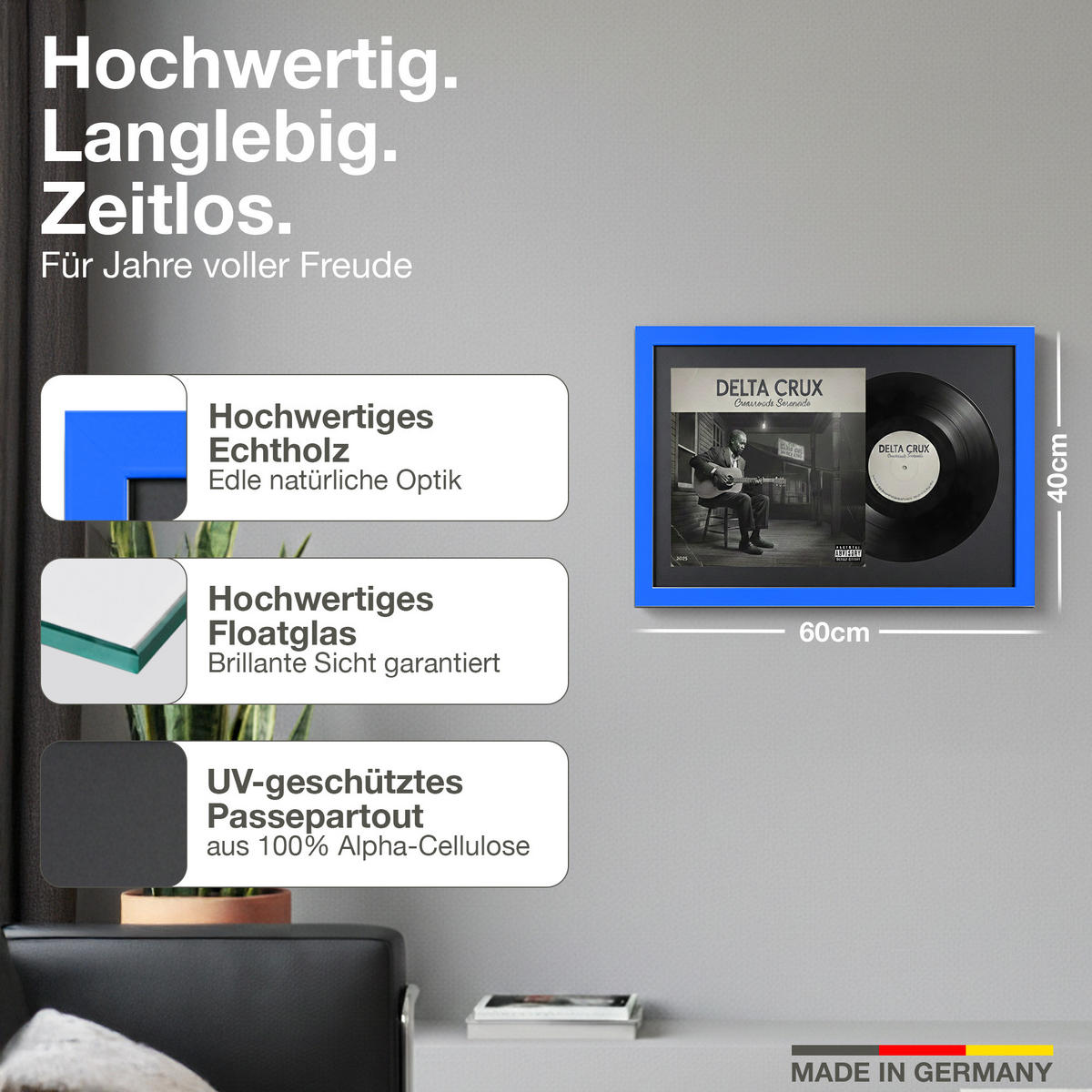 SCHALLPLATTEN BILDERRAHMEN 40/60 2er Set - Blau, Holz (60/40cm) - K-Möbel