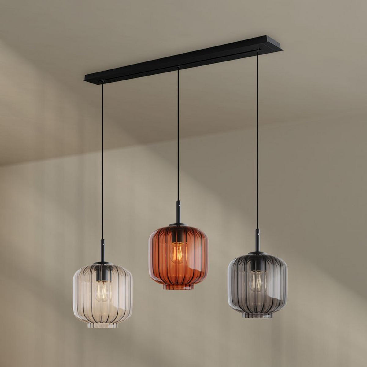HÄNGELEUCHTE Velo 3-flammig Mehrfarbig Ø 20cm - Multicolor/Schwarz, Glas (20/20/20cm) - s.luce