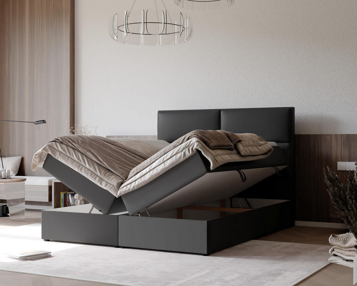 BOXBETT ORFEO 120/200 cm mit Matratze und Topper, Schwarz - Schwarz, Textil (120/200cm) - Idohome