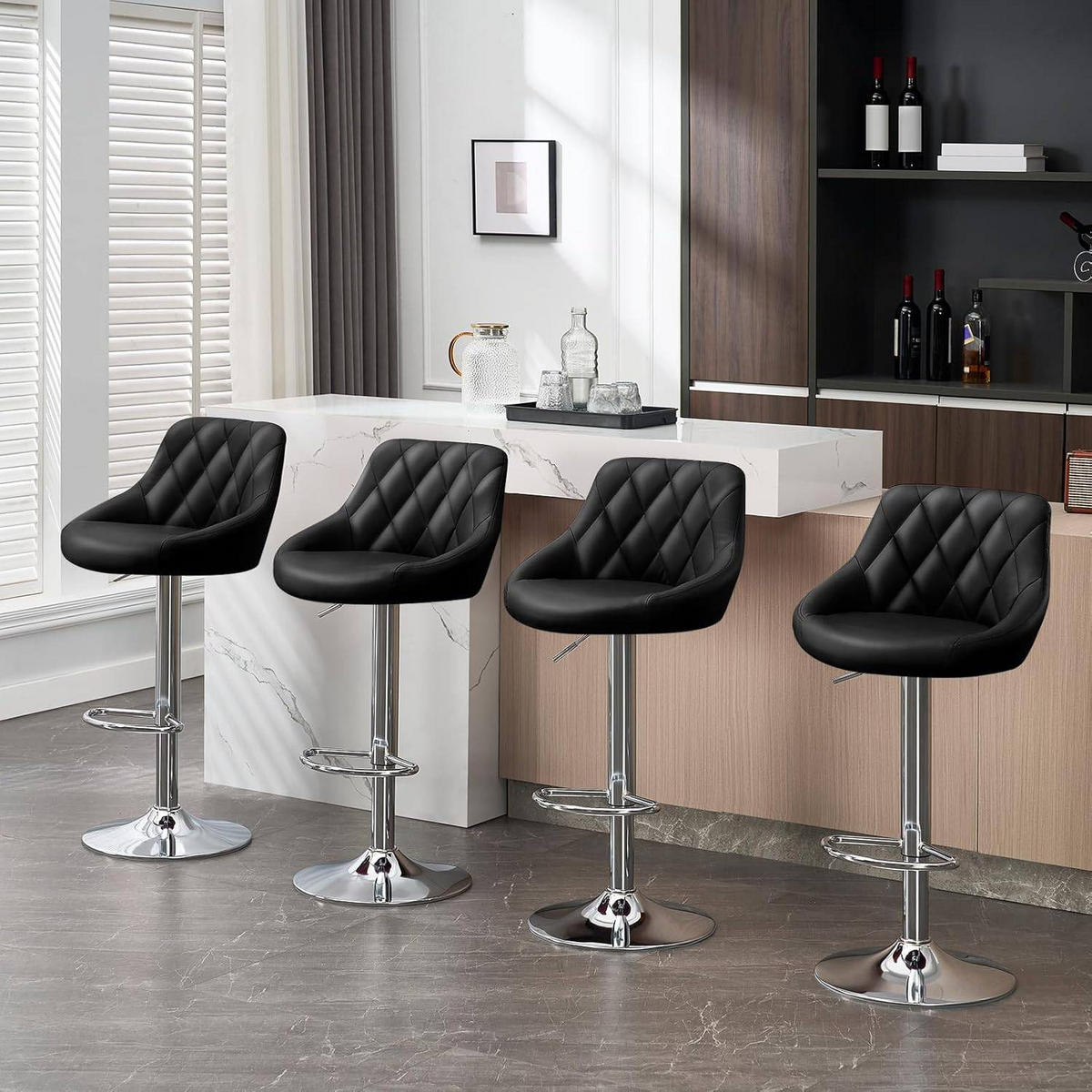 BARHOCKER, Kunstleder, Höhenverstellbar, 360° Drehbar - Schwarz, Metall (47/104/39cm) - Woltu