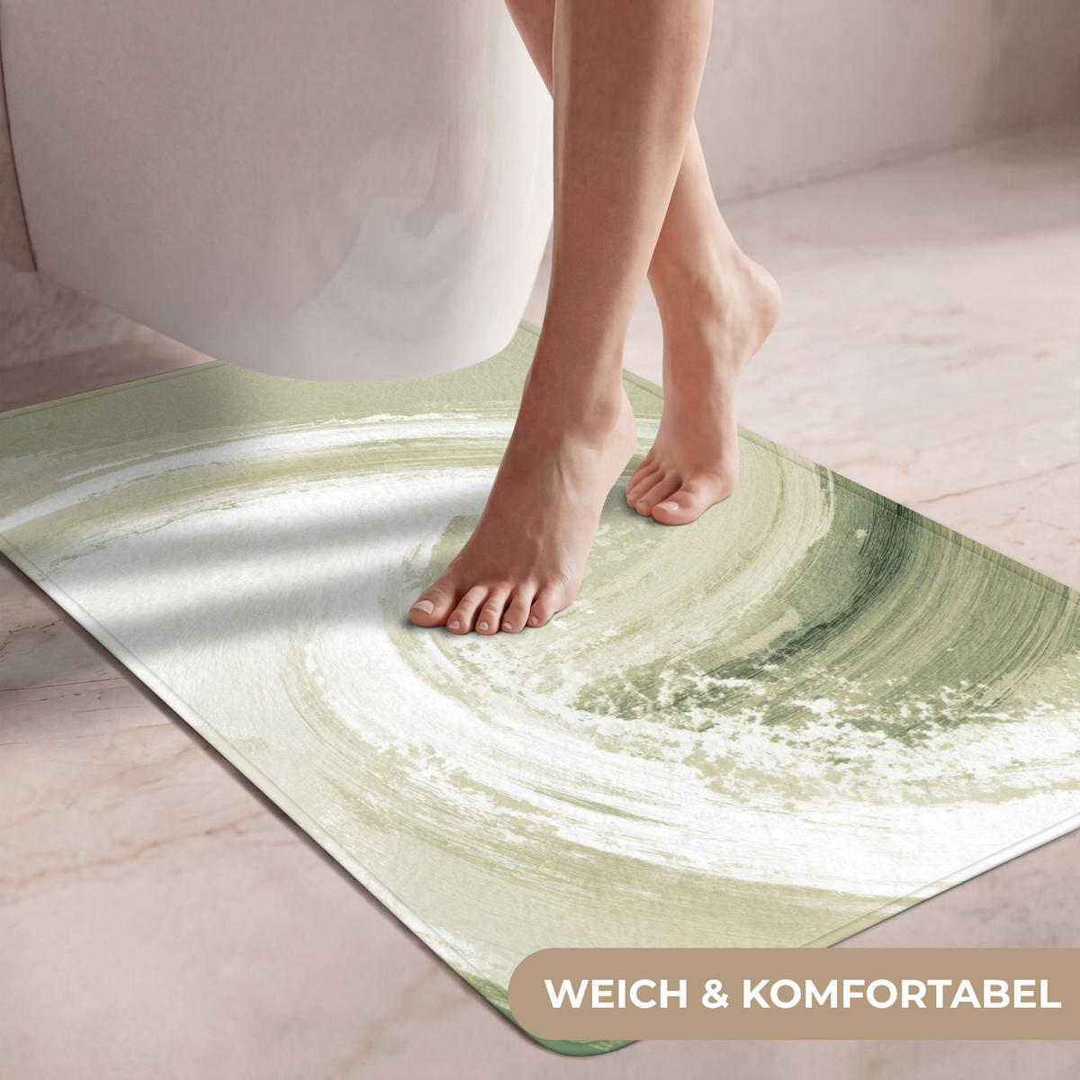 WC PŘEDLOŽKA Abstraktní - Tahy štětcem - Vlny - Zelená 60x90 cm - mátově zelená, textil/plast (60/1cm) - OnlyWow