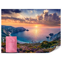 FOTOTAPETE Meer Blumen Sonnenuntergang Landschaft 3D 450x315 - Türkis/Blau, Papier (450/315cm) - Muralo