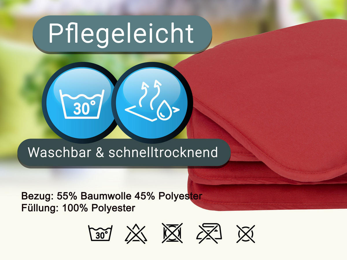 STUHLKISSEN, 4er-Set, 38x38 cm, 85% Polyester, 15% Polyamid, Rot - Rot, Textil (38/38/2cm) - Zollner