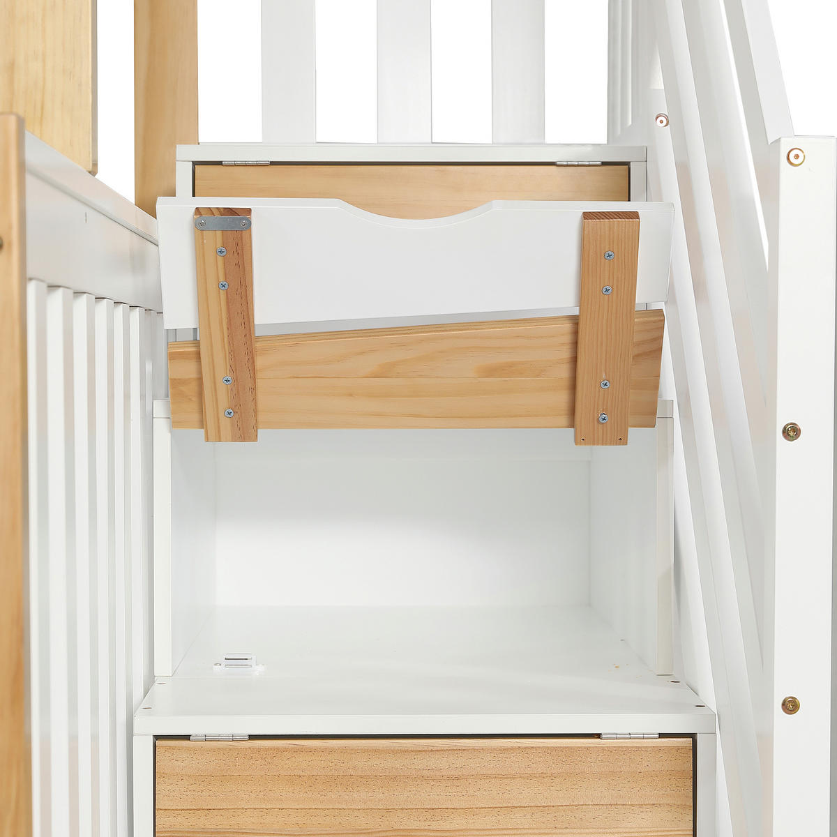 ETAGENBETT Kiefernholz Weiß/Natur 90/200 & 120/200 cm mit Rollbett - Naturfarben, Holz (90/200cm) - ComfortXL
