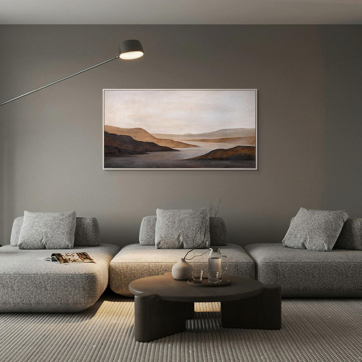 GEMÄLDE Sanfter Sonnenaufgang Schattenfugenrahmen Grau 160x80 cm - Grau, Holz (160/80cm) - YS-art gallery